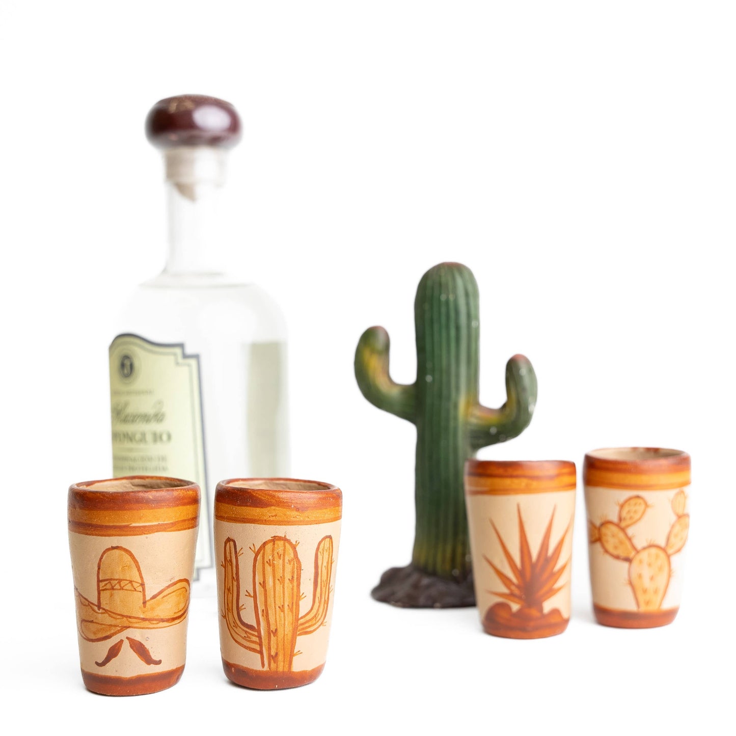 MEXTEQUIL Terracotta Tequila Shot Glasses - Set of 4 - Icons