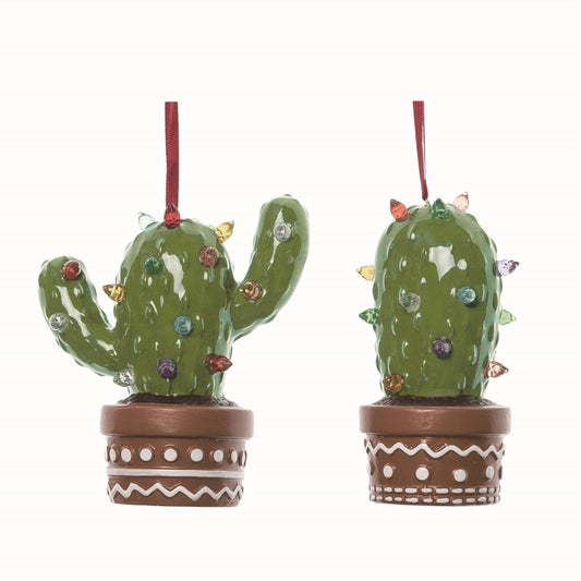 Ceramic Cactus Light Up Ornaments Set of 2