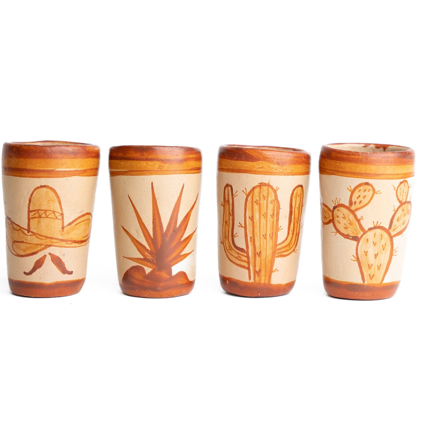 MEXTEQUIL Terracotta Tequila Shot Glasses - Set of 4 - Icons