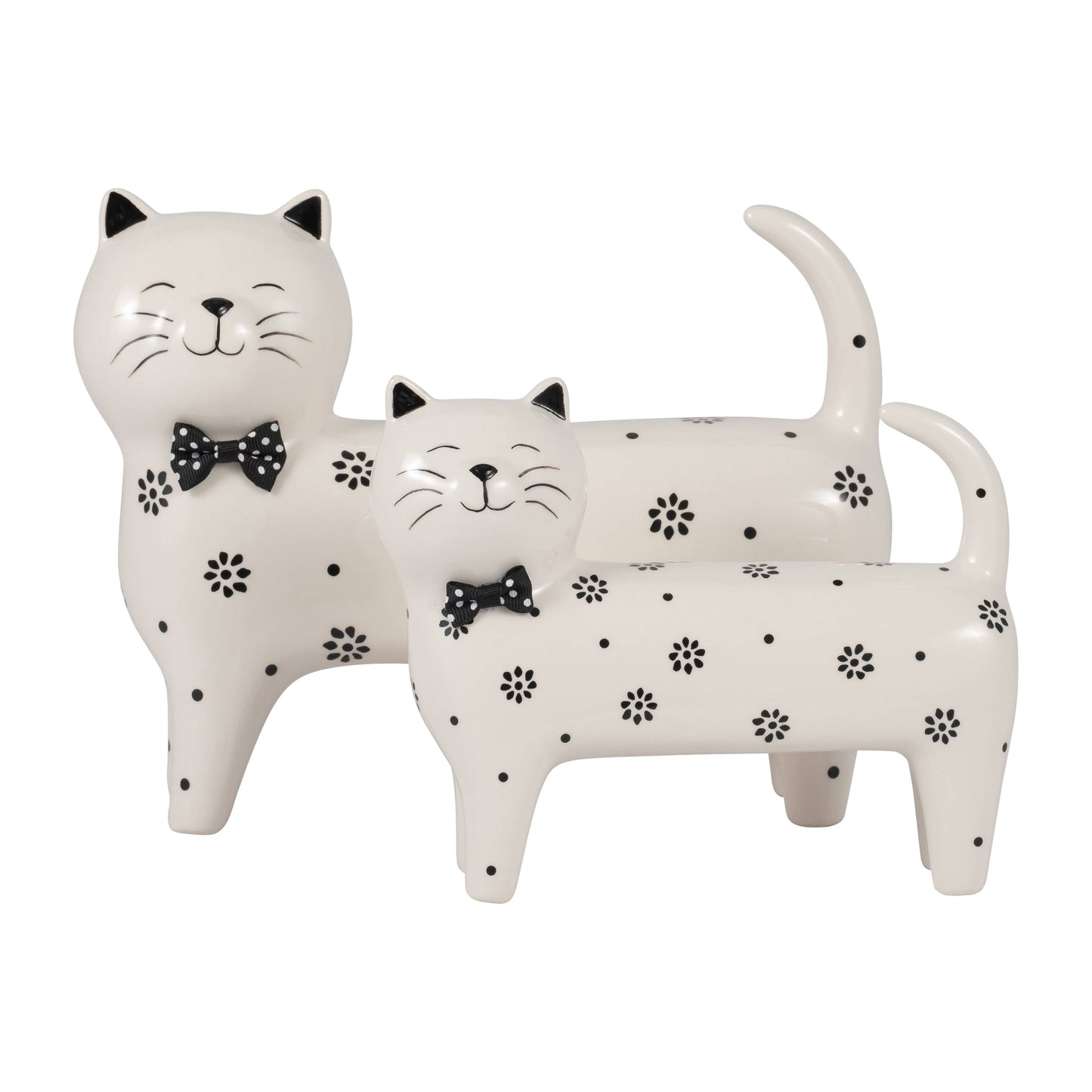 Ceramic Daisies Cat with Bowtie Figurine - White, 7 in.