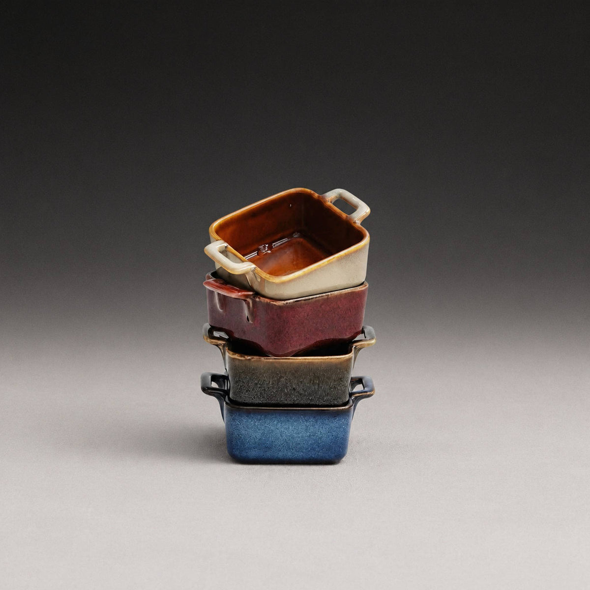 Reactive Glaze Square Ceramic Dish with Handles