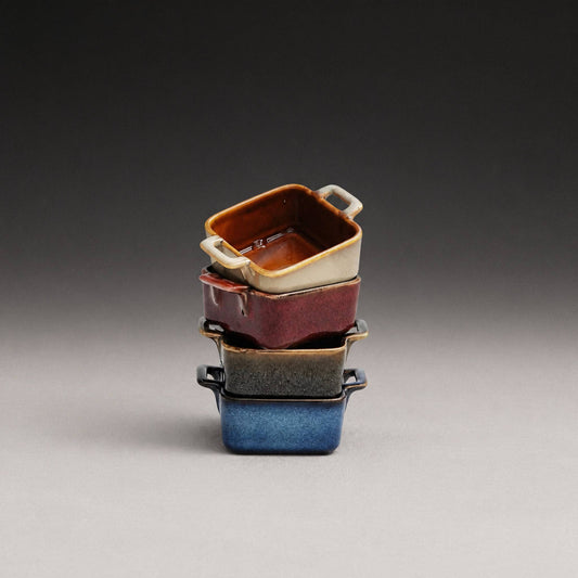Reactive Glaze Square Ceramic Dish with Handles