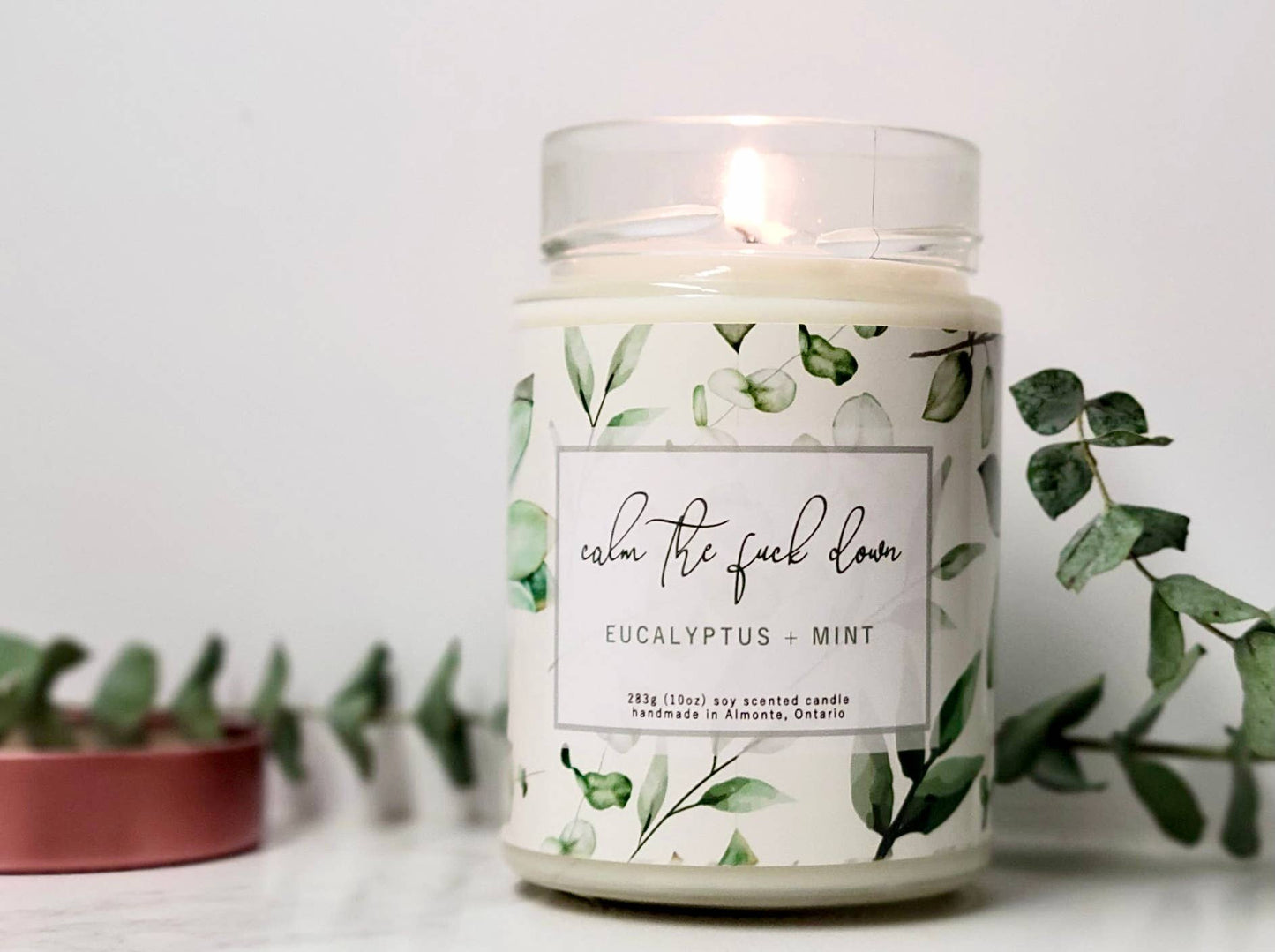 Calm the F* Down Candle, Eucalyptus and Mint, soy candle