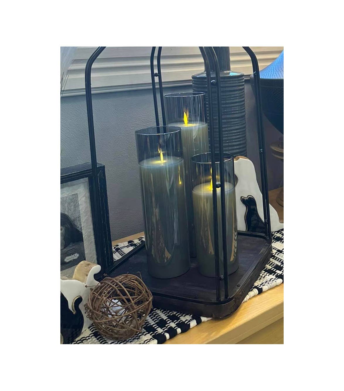 LED Candle in Glass Cylinder w/Flickering Flame & Remote S/3