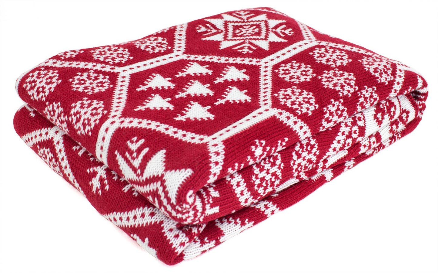 Knitted Red-White Festive Christmas Throw Blanket