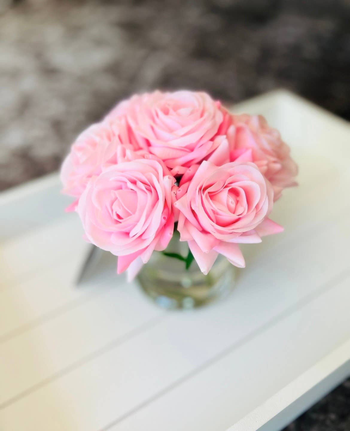 Pink Rose Floral Arrangement | Real Touch Roses Faux Water
