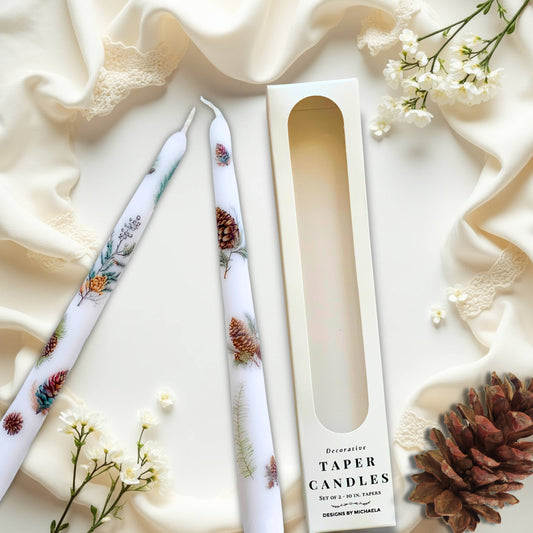 Winter Forest Pinecone Taper Candles for Gifts + Home Decor