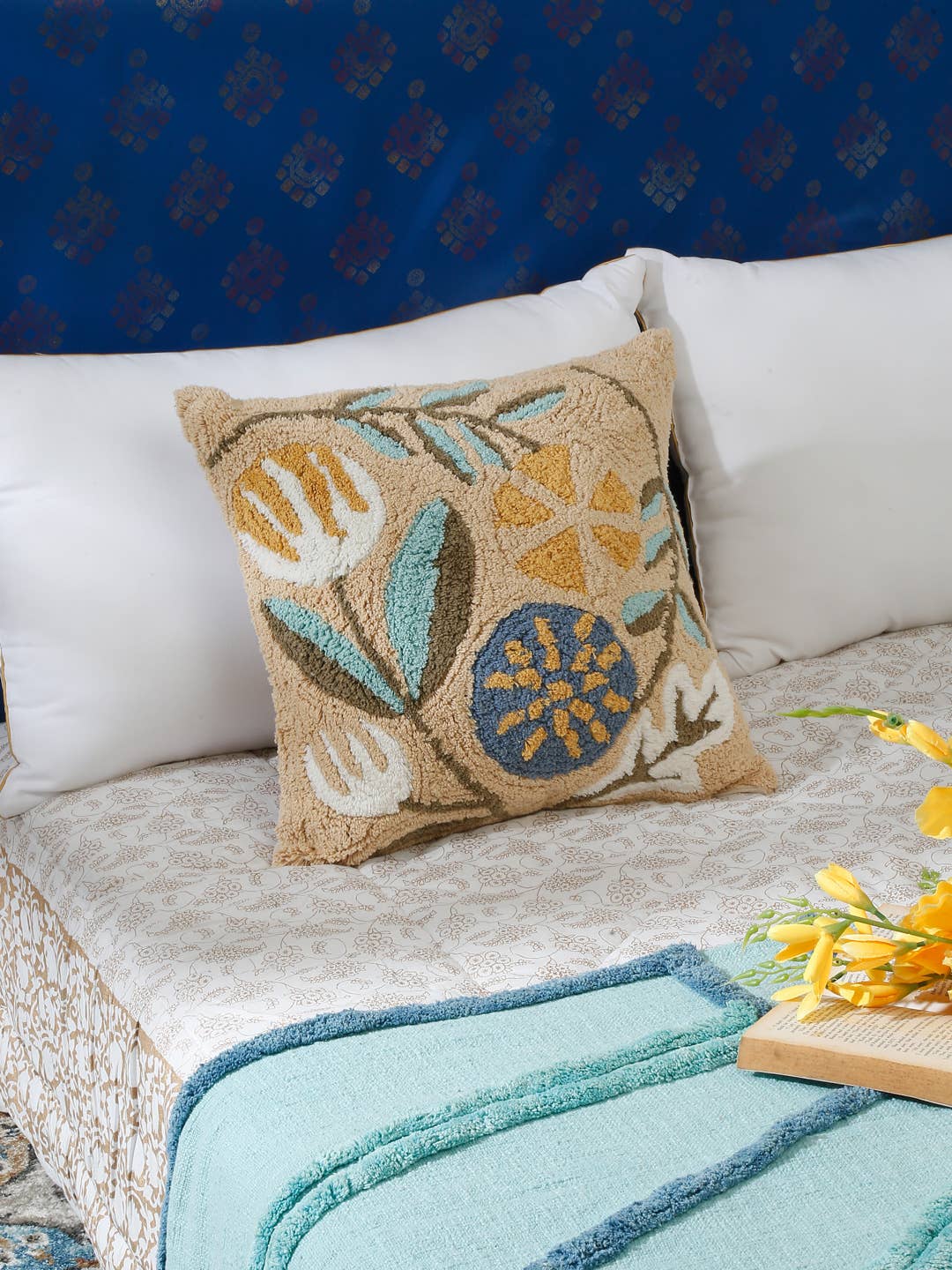Floral Hand Tufted Pillow | 18 X 18 Decor Pillow