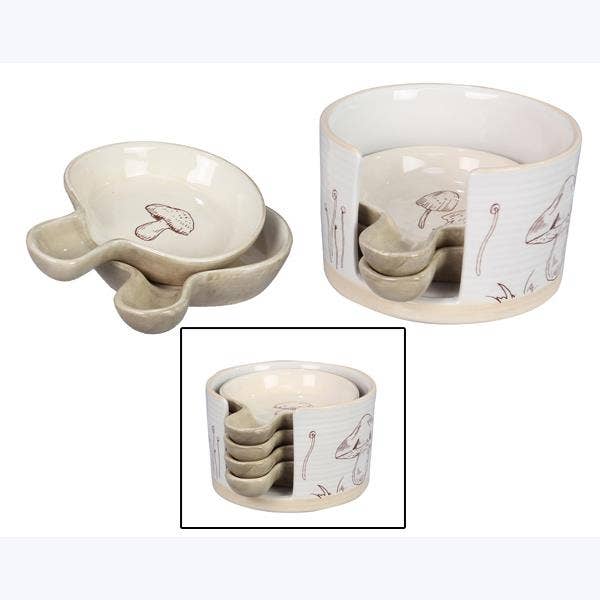 Ceramic Mushroom Shaped Snack Plates with Holder Set