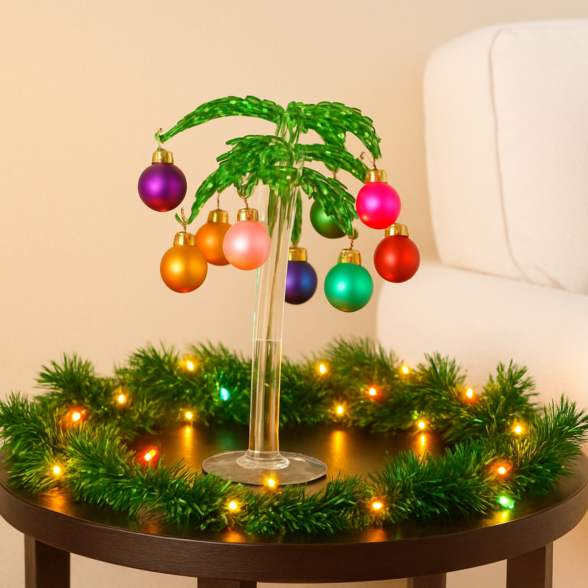 Mini Glass Palm Tree w/ Assorted Ornaments