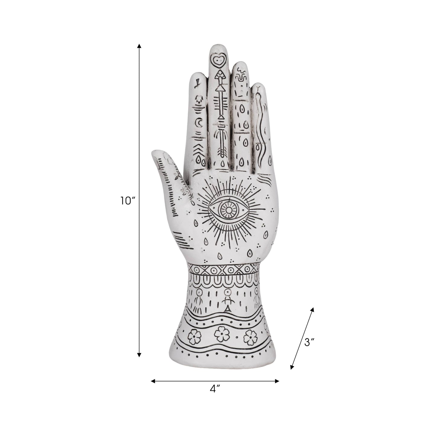 Resin Symbolic Eye Tattoo Hand Sculpture - White, 10 in.