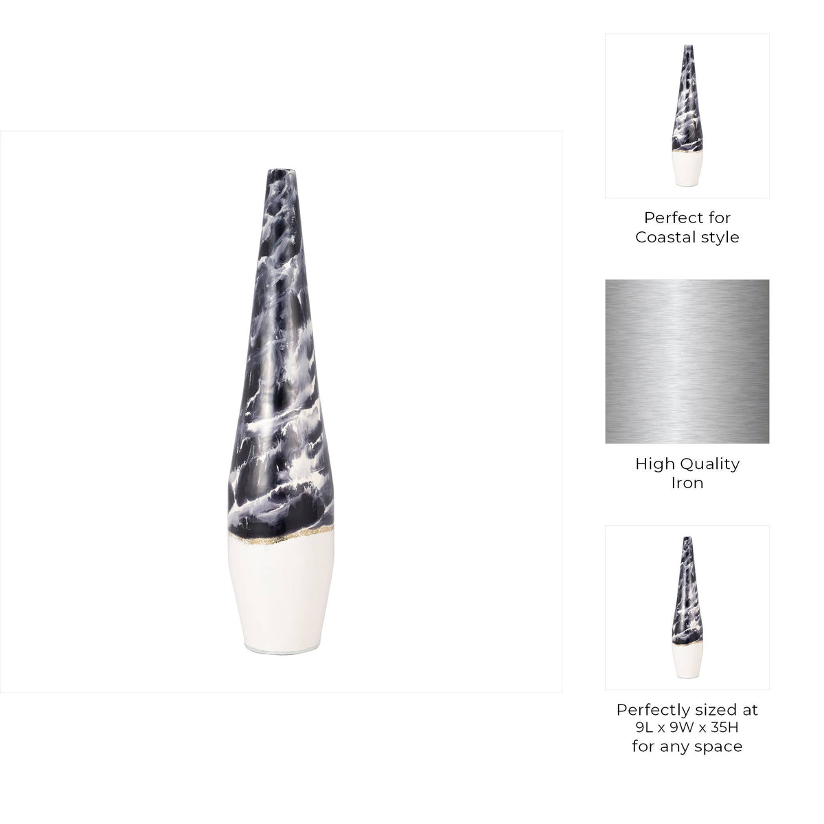 Decorative Vase - Blue/Ivory Metal Tapered Neptune, 35 in.