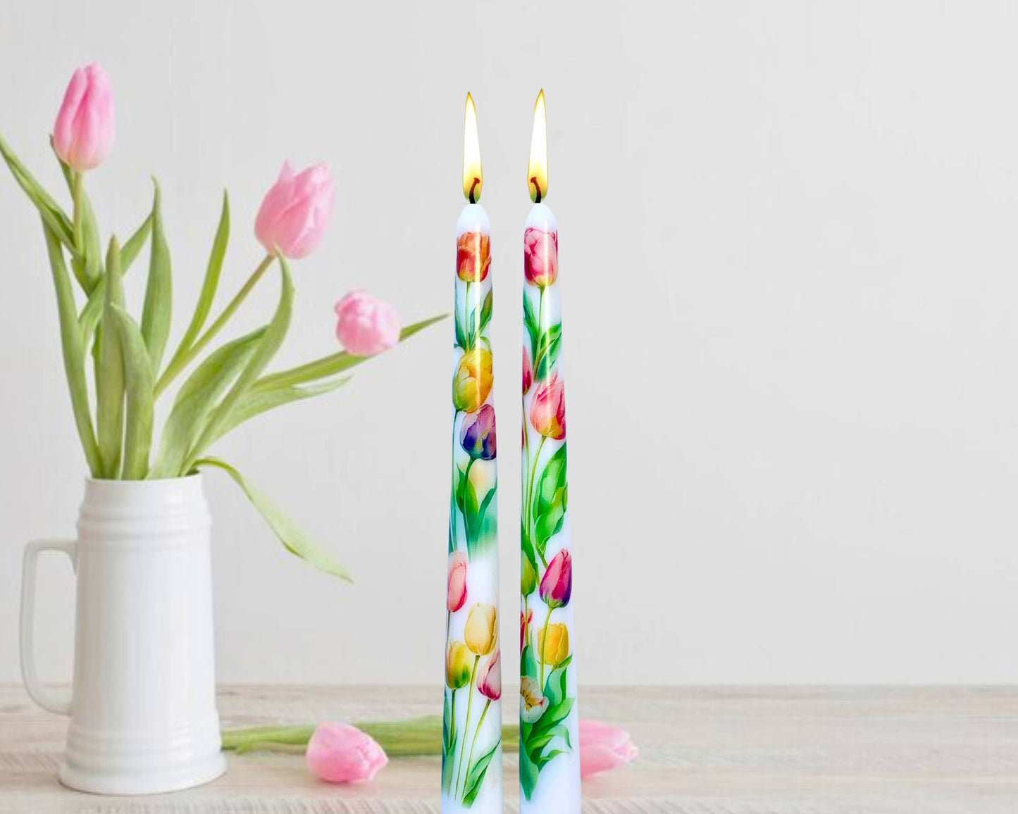 Spring Tulips Taper Candles for Home Decor and Gifts