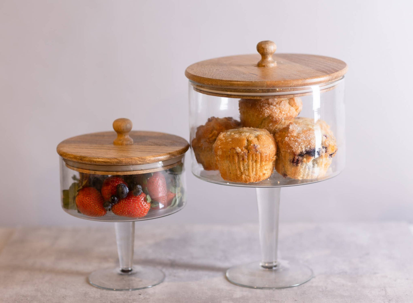 Sm. Pedestal Glass Jar with Wood Top