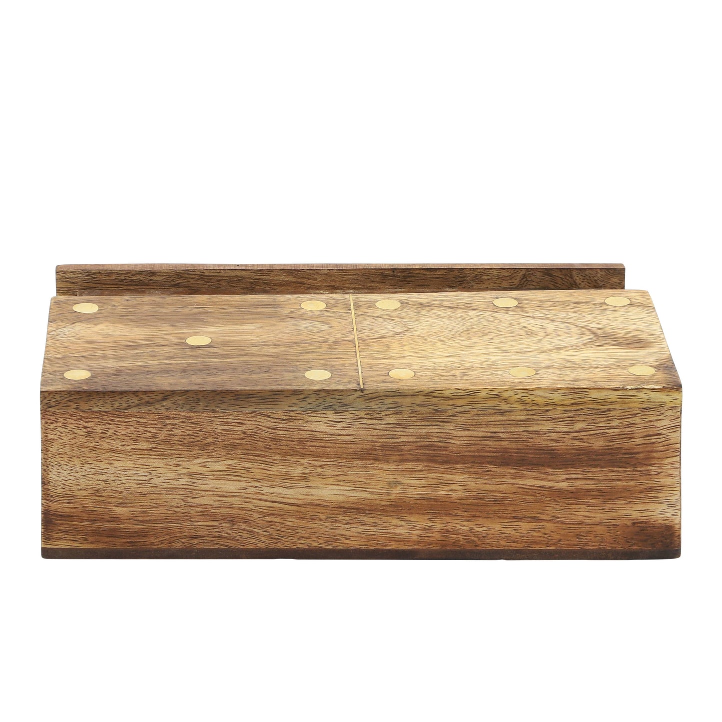 Mango Wood Pull-Out Drawer Domino Game Set - Brown, 9 in.