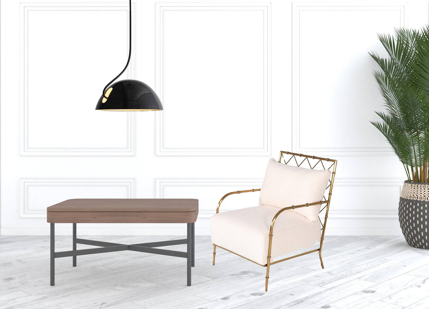 Stylish White And Gold Boucle A Frame Accent Chair