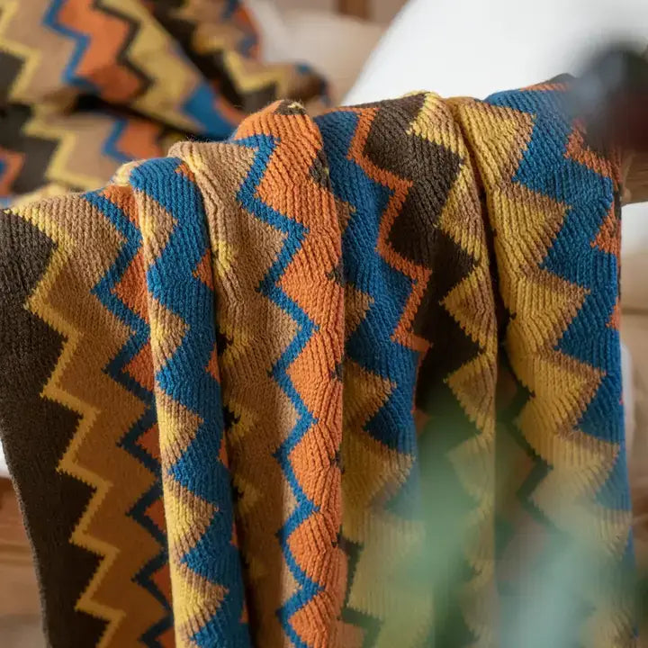 Yellow Zigzag Soft Boho Throw Blanket