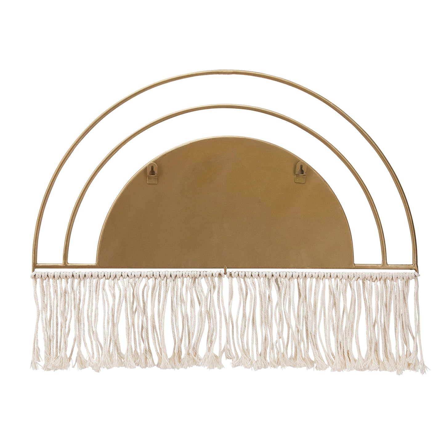 Metal Wood Arched Wall Mirror Macrame Accents - Gold, 17 in.