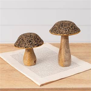 Mango Wood Beaded Mushrooms (Set Of 02)