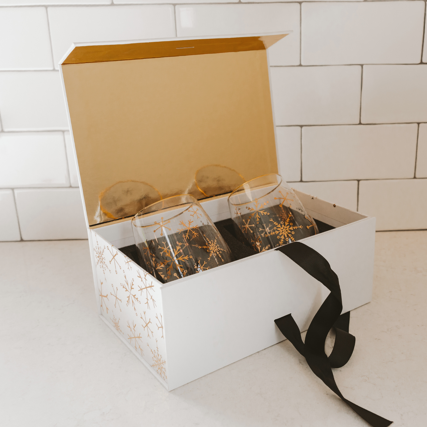 *NEW* Snowflakes Stemless Wine Glasses, Boxed Set of 2