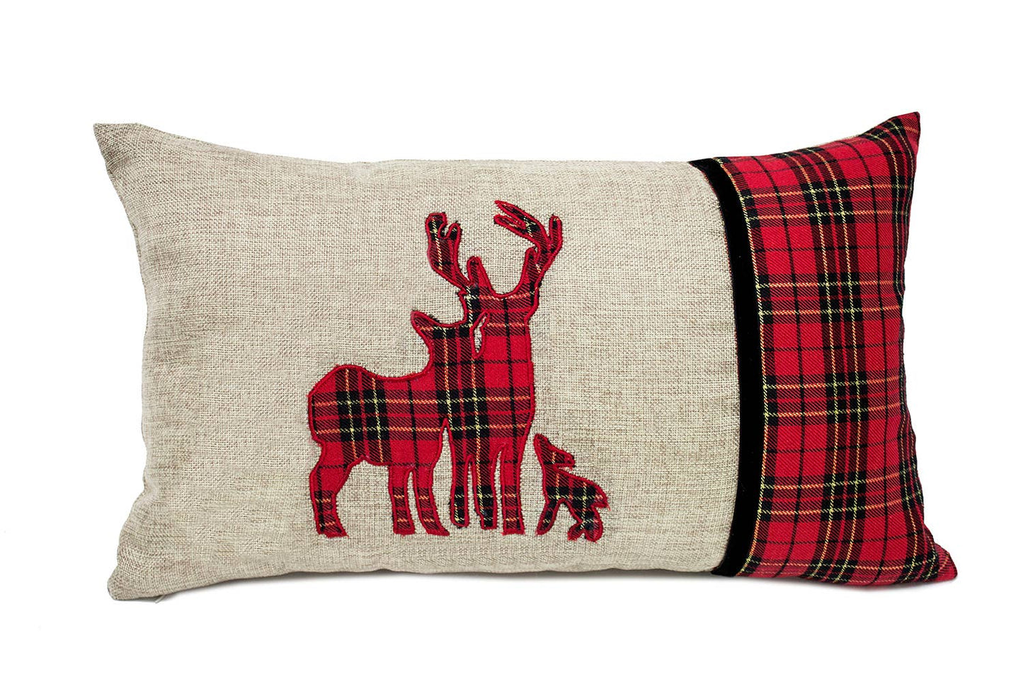 Reindeer Tartan Plaid Decorative Lumbar Throw Pillow