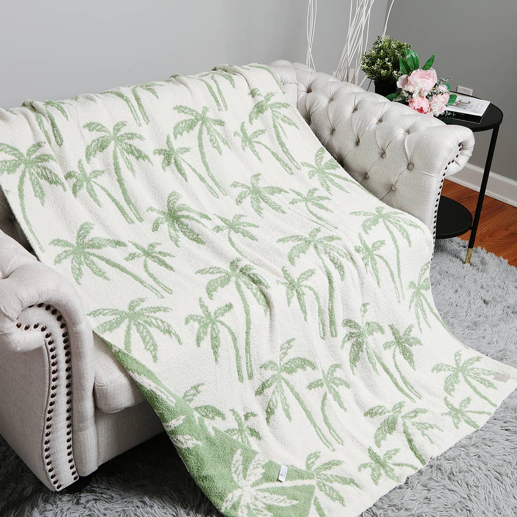 Palm Tree Pattern Sherpa Throw Blanket