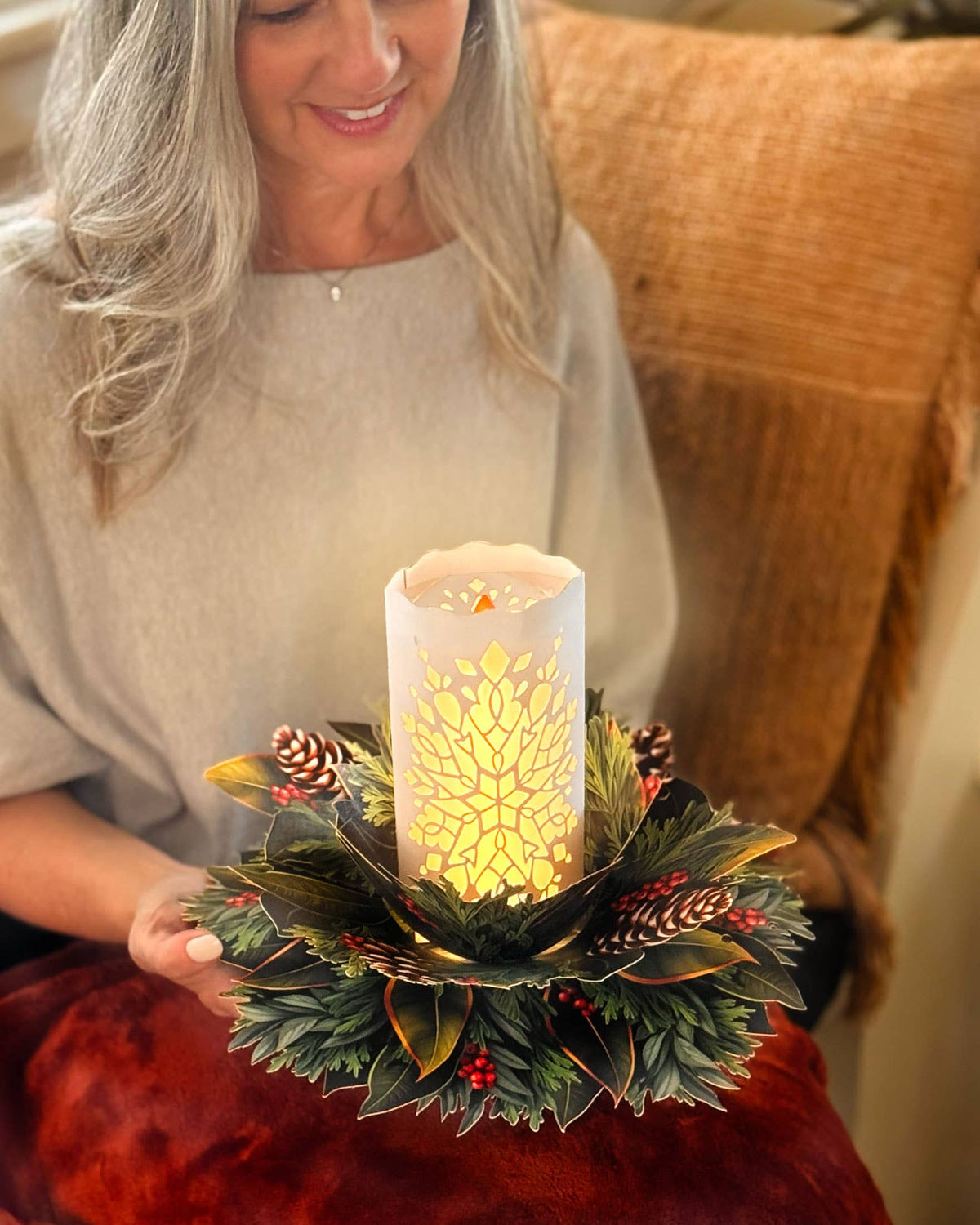 Holiday Candle with Lights Pop-up Greeting Card
