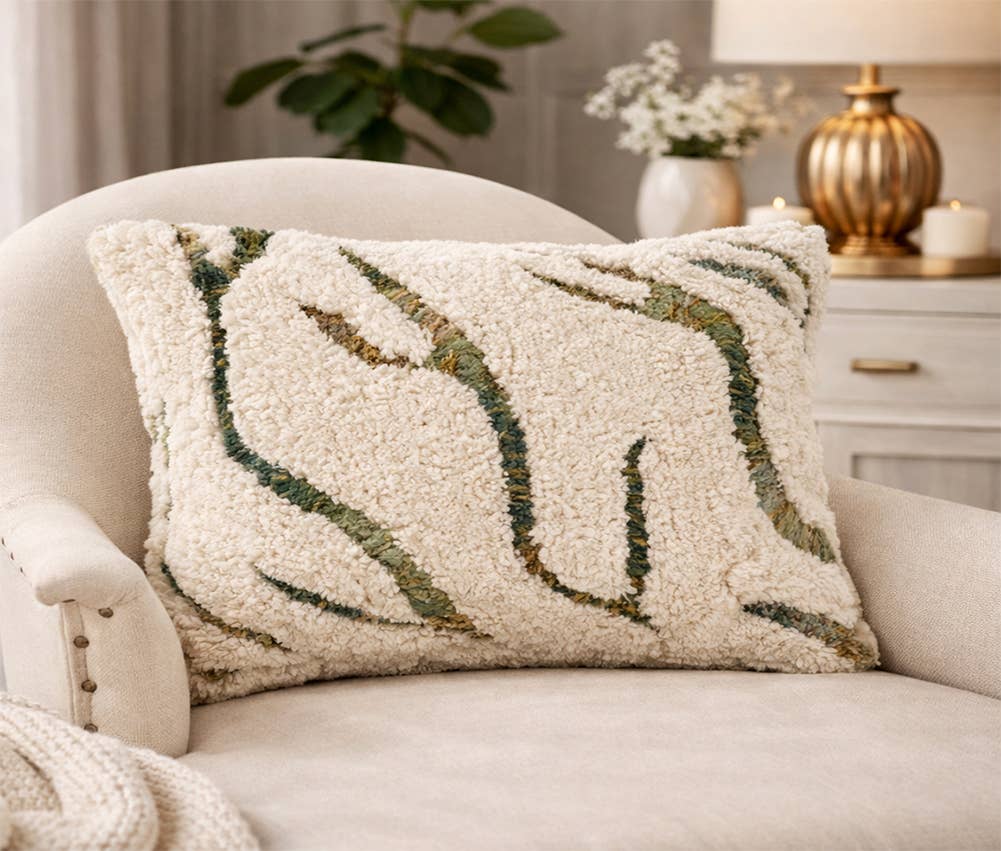 Green Tufted Abstract Lumbar Throw Pillow