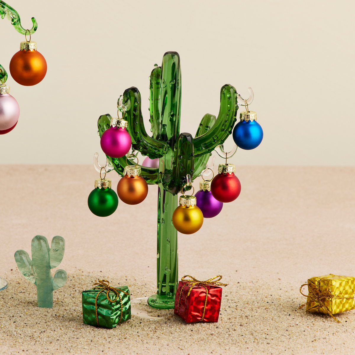 Mini Glass Cactus Tree w/Ornaments