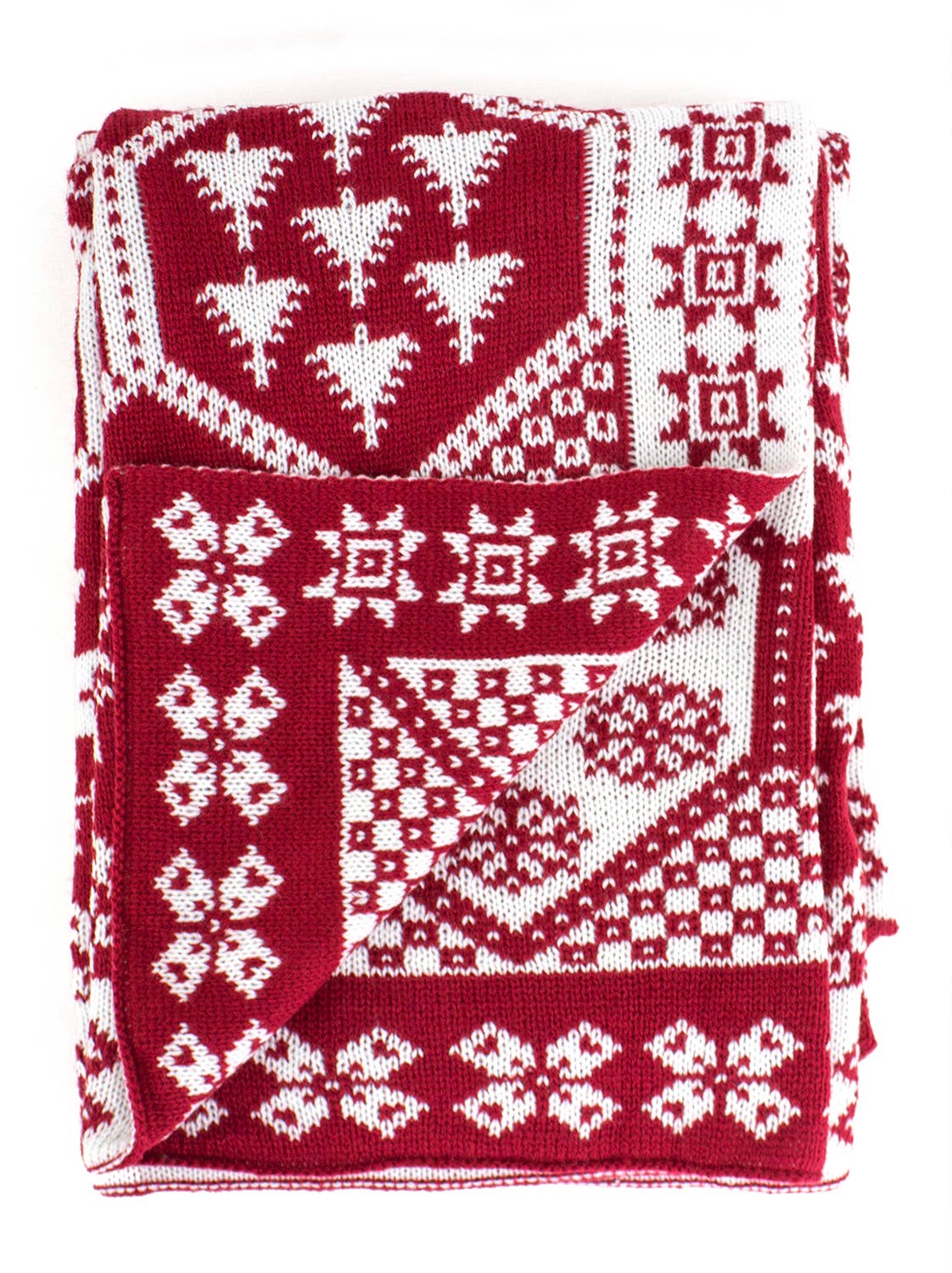 Knitted Red-White Festive Christmas Throw Blanket