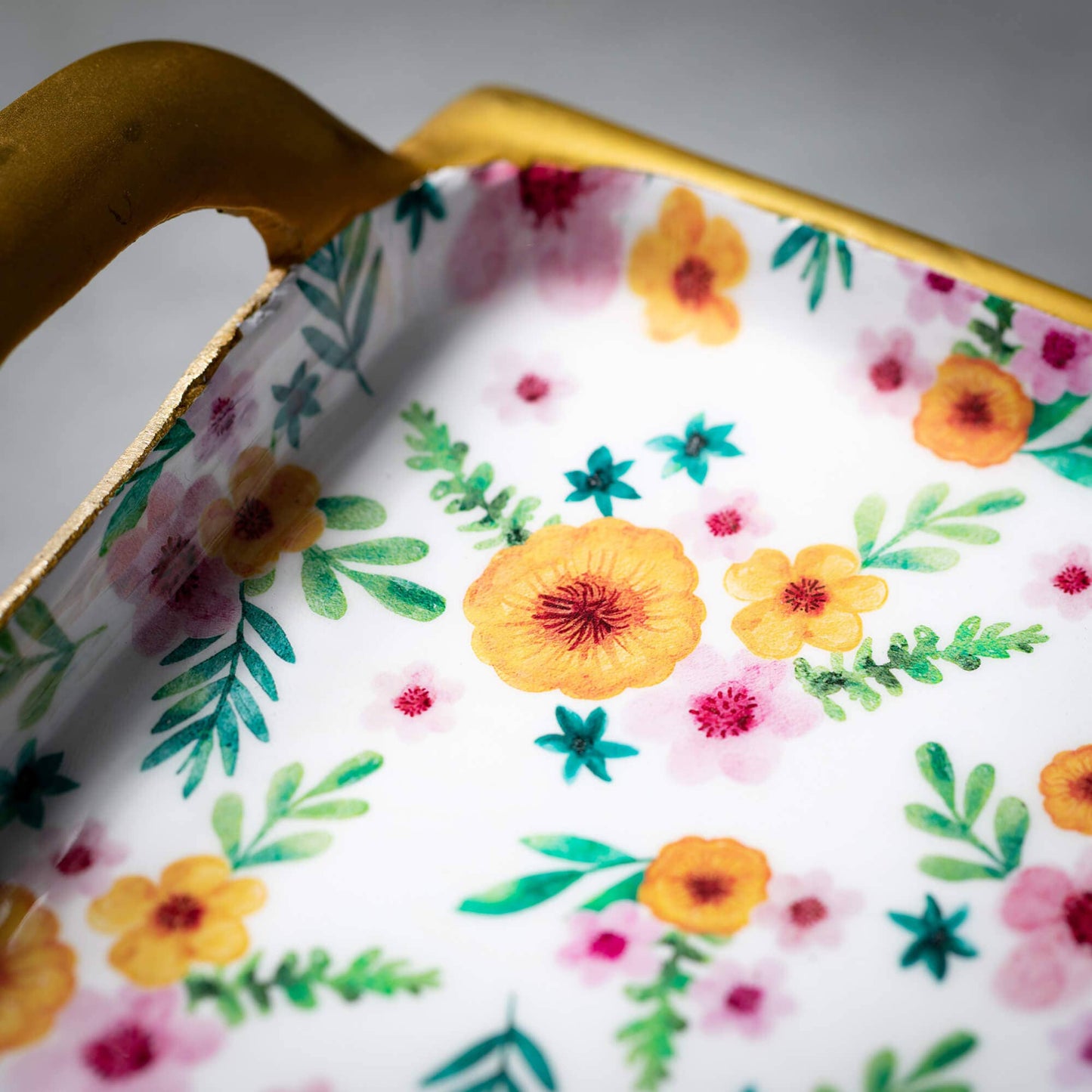 FLORAL LONG METAL SERVING TRAY