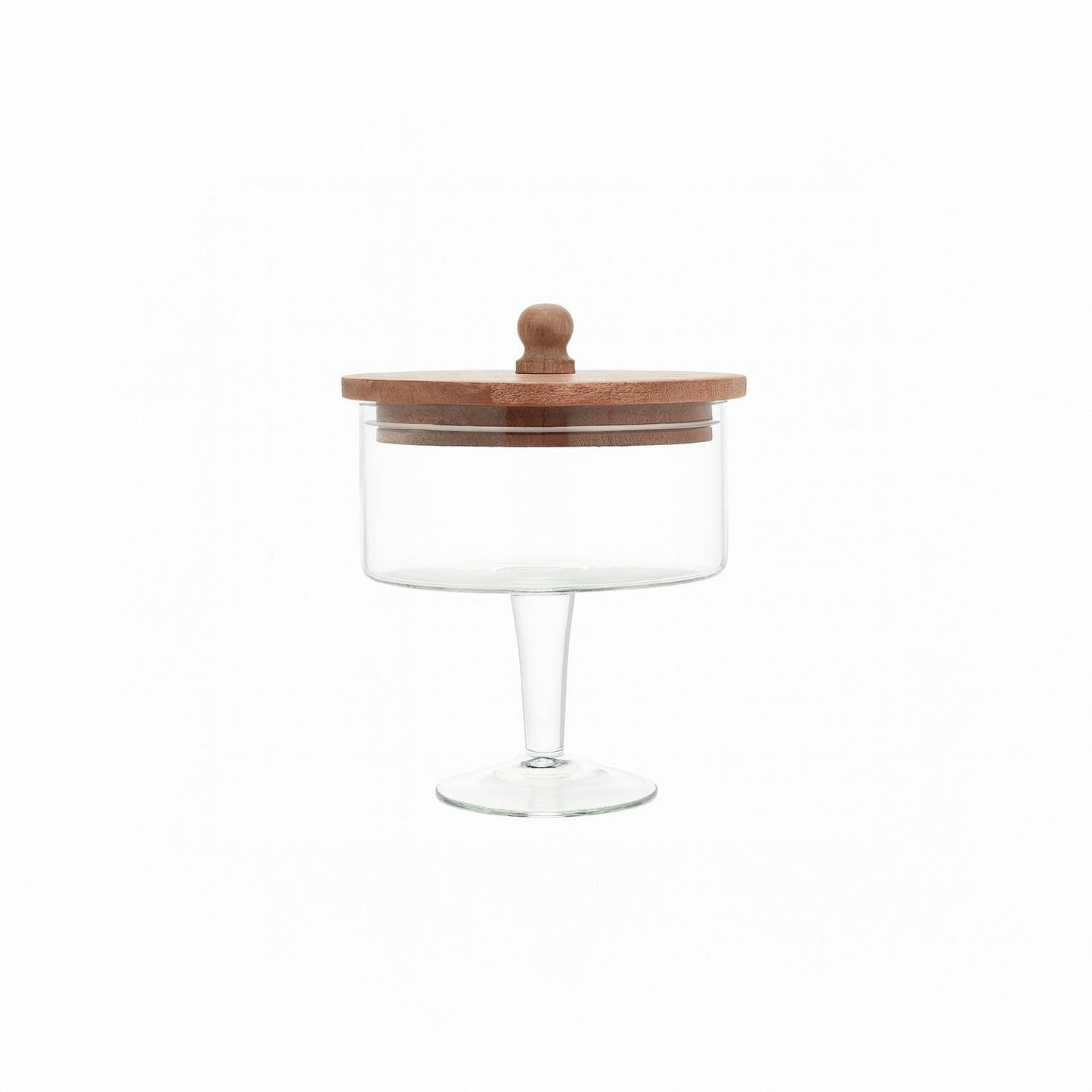 Sm. Pedestal Glass Jar with Wood Top