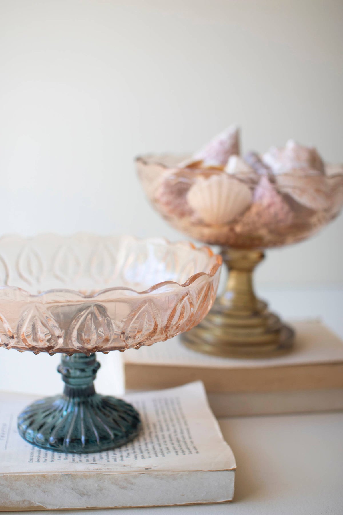 SET OF TWO GLASS COMPOTES - ONE EACH DESIGN