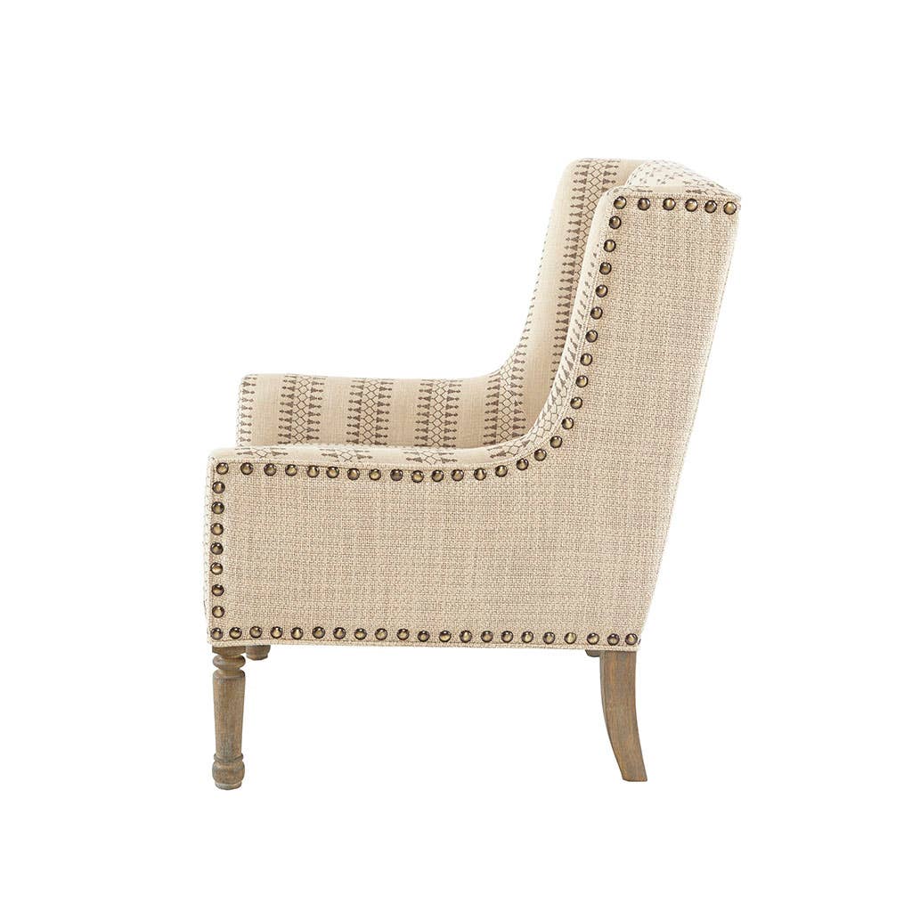 Patterned Beige Wing-Back Guest Chair *