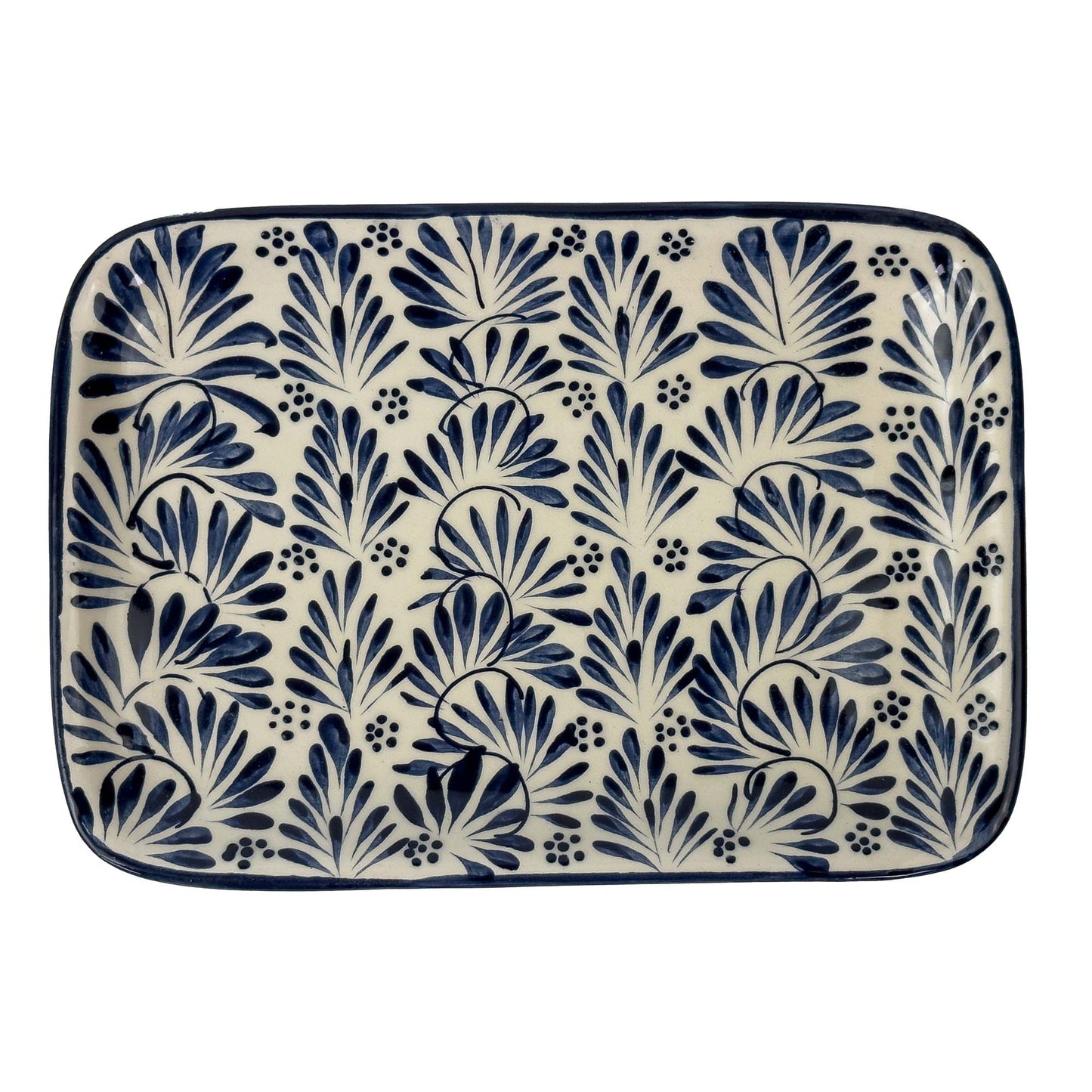 Mexican Ceramic Small Serving Platter Blue Plumeado