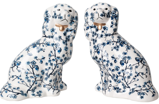 Cherry Blossom Staffordshire Dogs, Set of 2