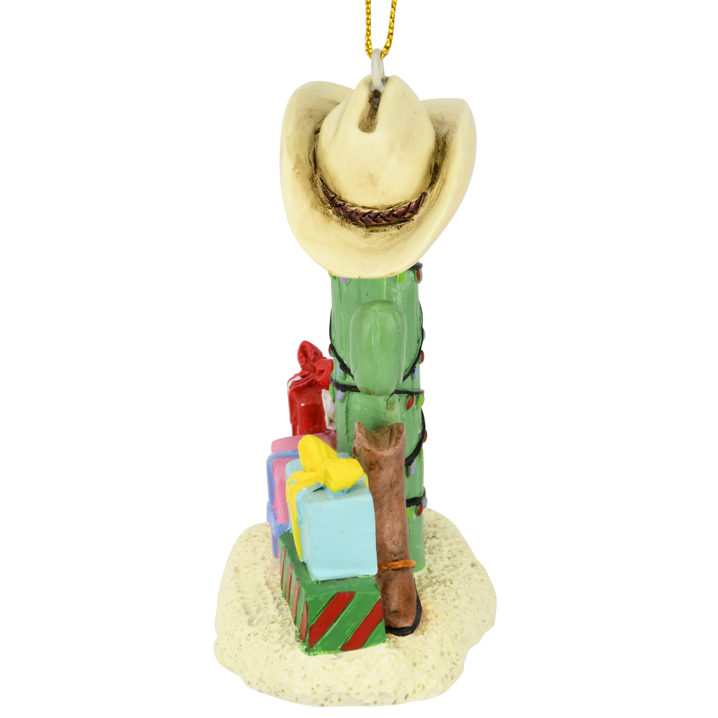 Cactus Christmas Tree with Cowboy Boots Cowboy Hats and Presents Ornament