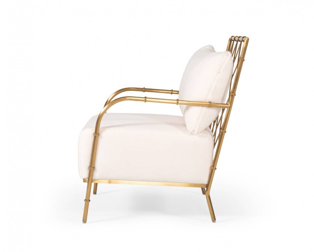 Stylish White And Gold Boucle A Frame Accent Chair