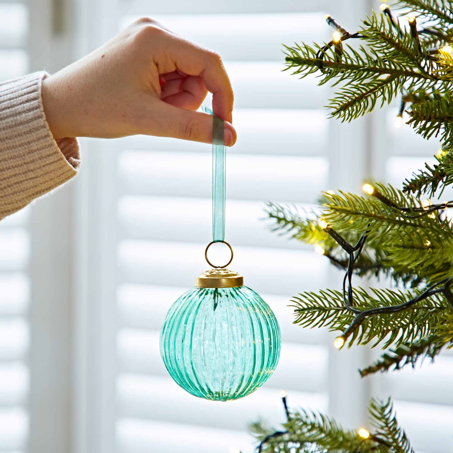 Ira Coloured Recycled Glass Ribbed Baubles