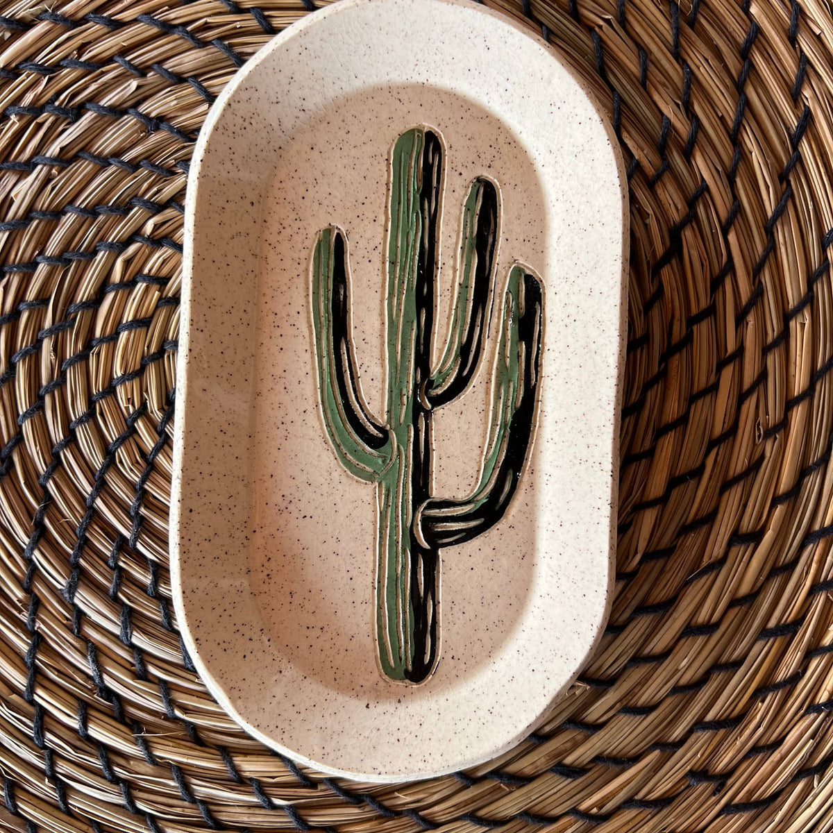 Saguaro Sgraffito Oval Trinket Dish