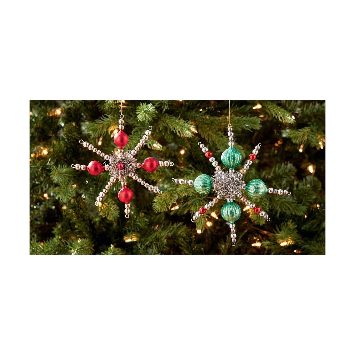 Tinsel Star Christmas Ornament - Red